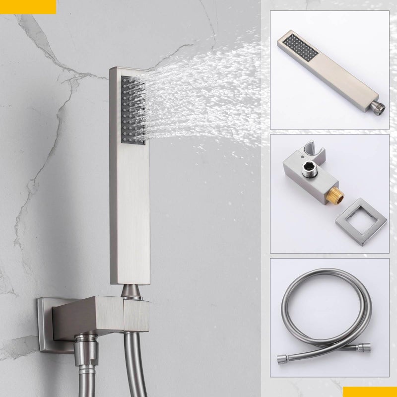 DEOLER Rain Shower System with Handheld Shower, 10 Inch Wall Mounted Shower Faucet Set Bathroom Luxury Rain Mixer Shower Combo Set Rough-in Valve and Trim Kit, Brushed Nickel - Image 4